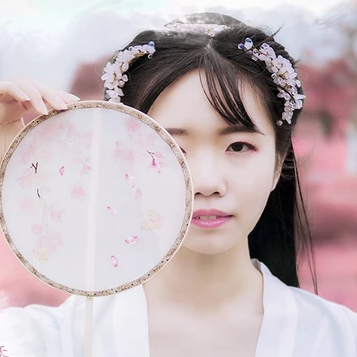 粉紫小清新帶團扇傘頭像，唯美古風真人頭像