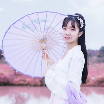 粉紫小清新帶團扇傘頭像，唯美古風真人頭像