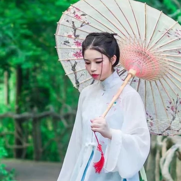 清新嫩綠帶傘女生頭像，唯美古風真人頭像