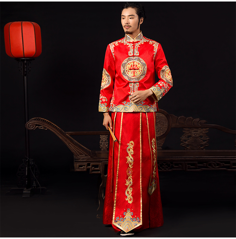 古典中式禮服，家佳樂文學(xué)新郎結(jié)婚禮服