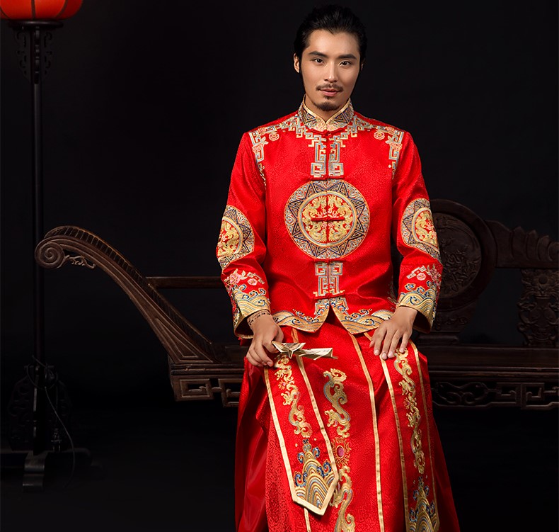 古典中式禮服，家佳樂文學(xué)新郎結(jié)婚禮服