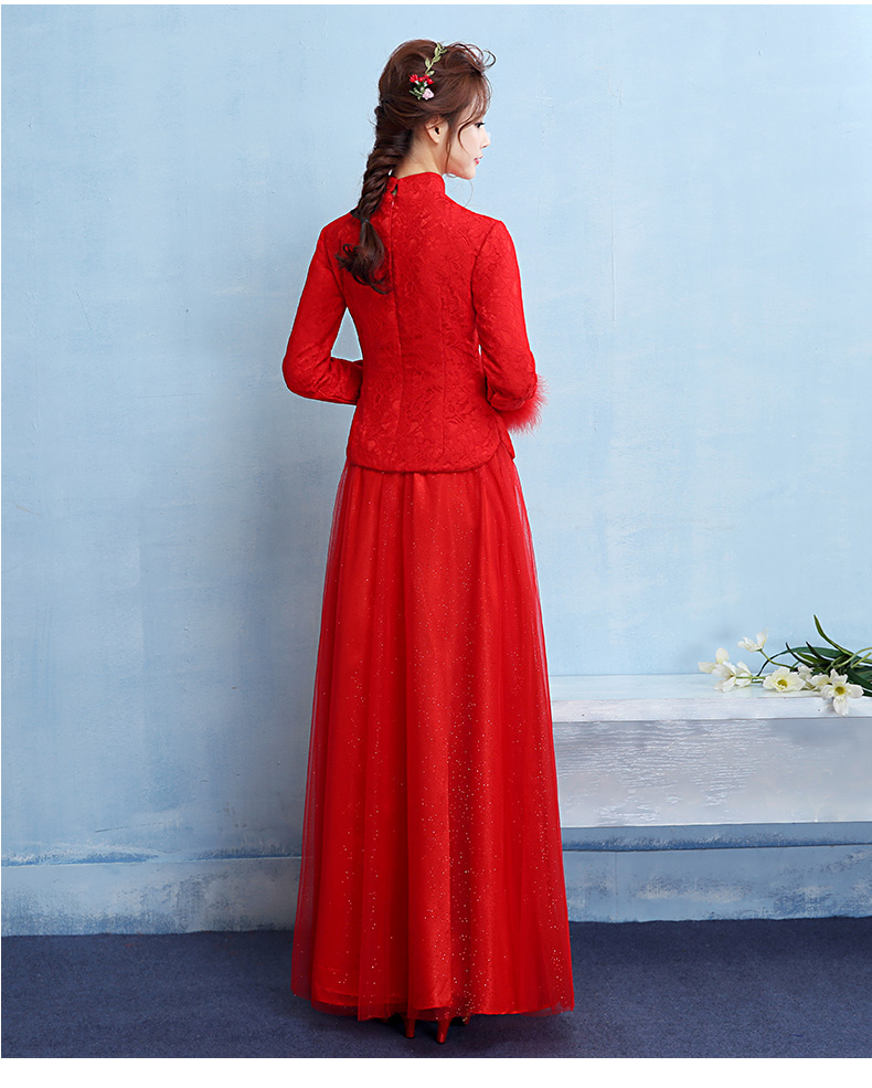 牡丹繡花中式禮服，家佳樂文學(xué)保暖晚禮服