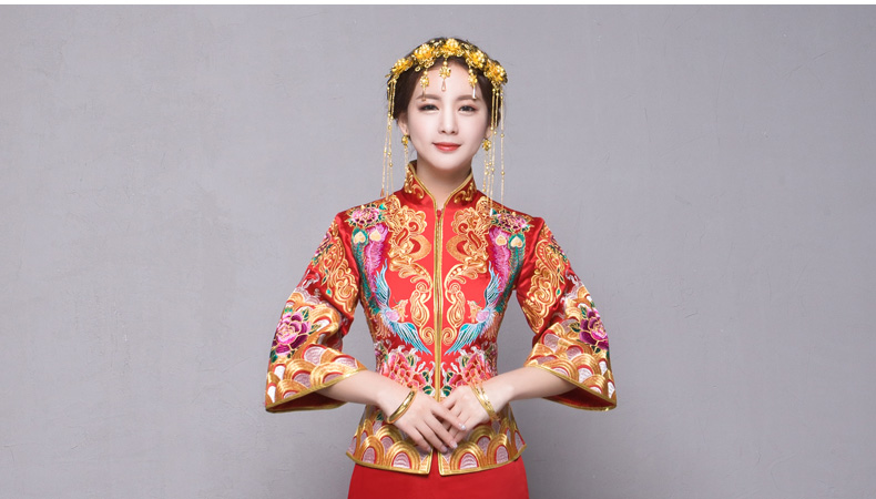 金絲繡花中式禮服，家佳樂(lè)文學(xué)新娘禮服