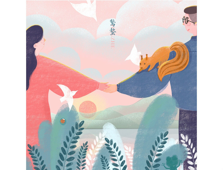唯美甜蜜24節(jié)氣卡通戀人插畫(huà)