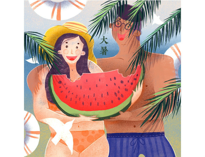 唯美甜蜜24節(jié)氣卡通戀人插畫