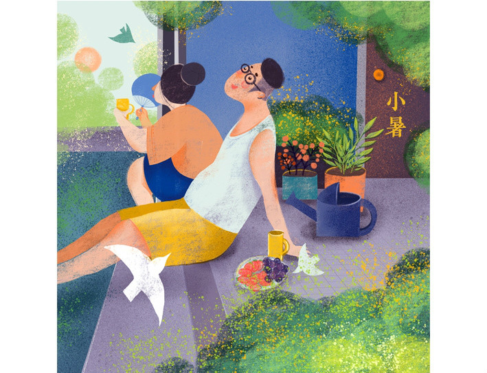 唯美甜蜜24節(jié)氣卡通戀人插畫