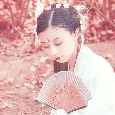 落葉意境彈琵琶女生頭像，唯美古風(fēng)真人頭像