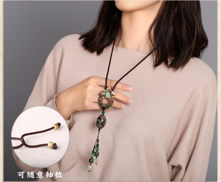 復古天珠吊墜毛衣鏈項鏈
