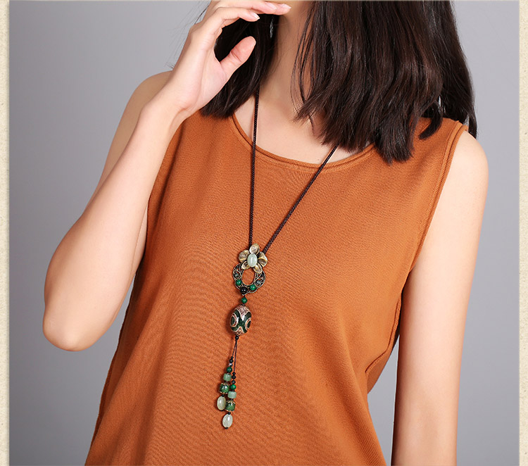 復古天珠吊墜毛衣鏈項鏈