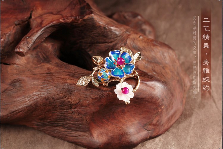 一枝藍(lán)香胸針，景泰藍(lán)家佳樂文學(xué)復(fù)古飾品