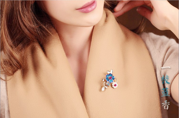 一枝藍(lán)香胸針，景泰藍(lán)家佳樂文學(xué)復(fù)古飾品