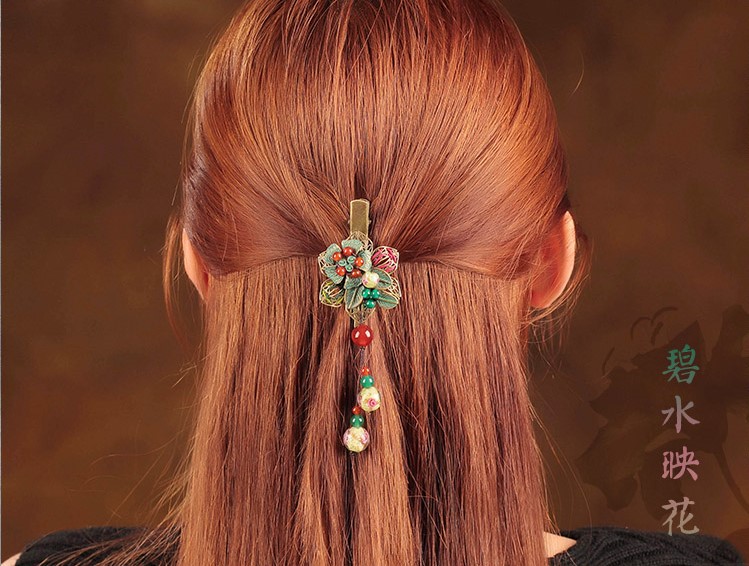 碧水映花鴨嘴夾復(fù)古家佳樂文學(xué)發(fā)夾頭飾