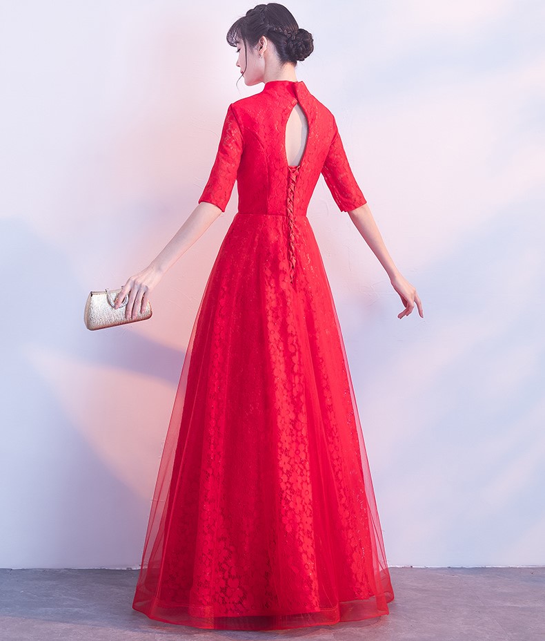 典雅氣質(zhì)中式禮服，網(wǎng)紗蕾絲晚禮服