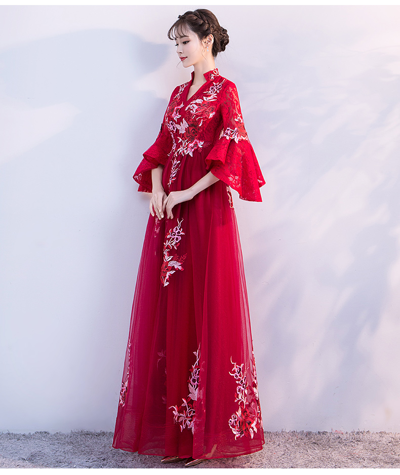時尚喇叭袖中式禮服，性感唯美晚禮服