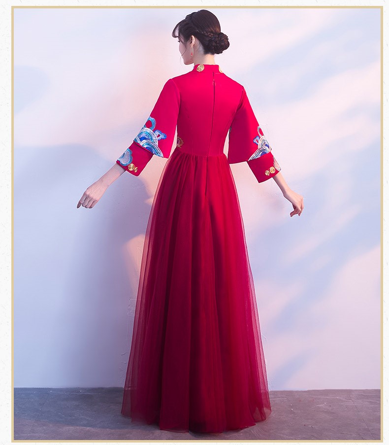 復(fù)古鳳凰刺繡中式禮服，家佳樂(lè)文學(xué)結(jié)婚晚禮服