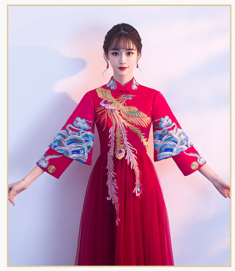 復(fù)古鳳凰刺繡中式禮服，家佳樂(lè)文學(xué)結(jié)婚晚禮服