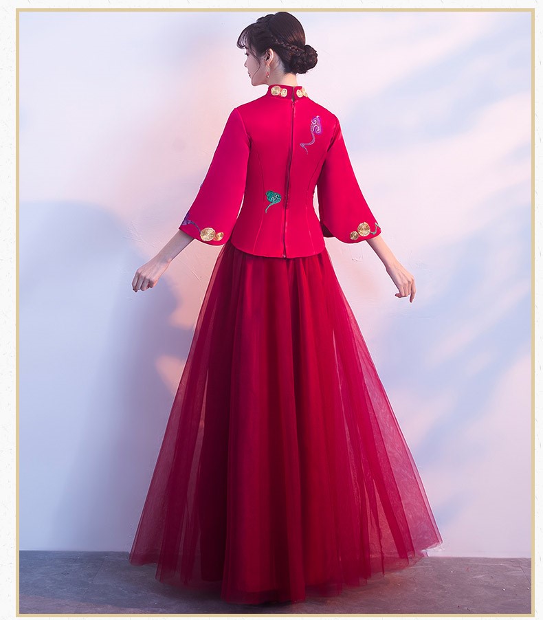 古典韻味中式禮服，鳳凰刺繡新娘結(jié)婚禮服