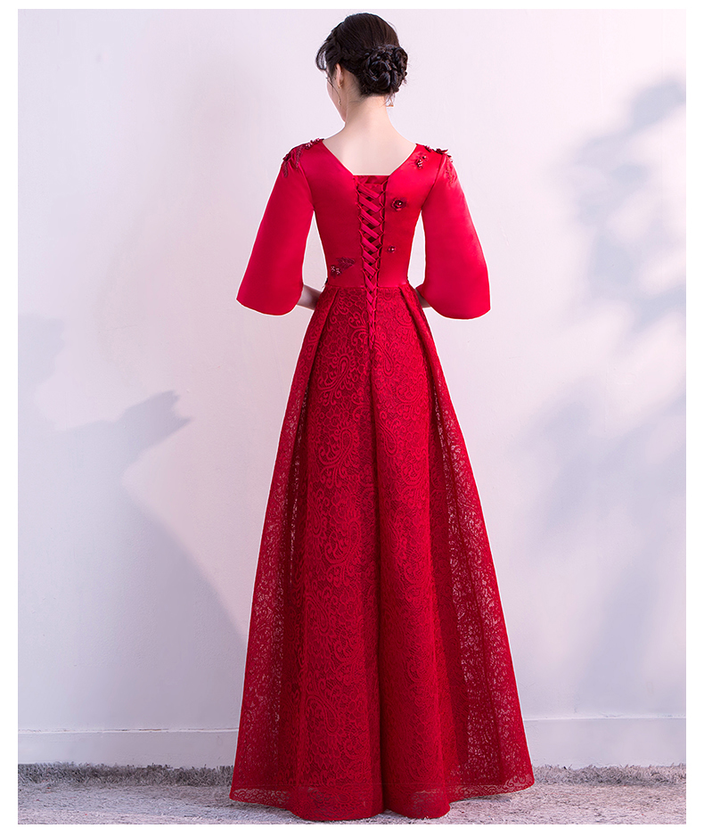 時尚性感V領(lǐng)中式禮服，立體繡花新娘結(jié)婚禮服