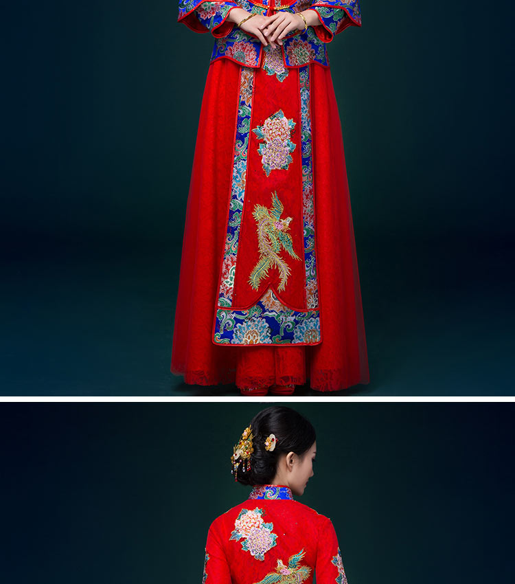 家佳樂(lè)文學(xué)中式禮服，鳳凰刺繡新娘結(jié)婚禮服