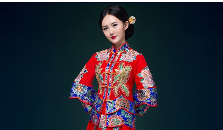 家佳樂(lè)文學(xué)中式禮服，鳳凰刺繡新娘結(jié)婚禮服