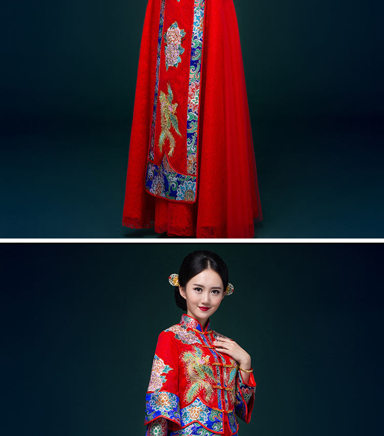 家佳樂(lè)文學(xué)中式禮服，鳳凰刺繡新娘結(jié)婚禮服