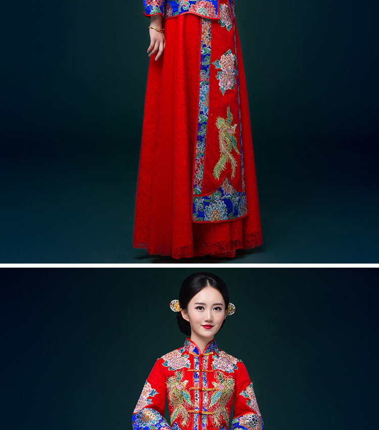 家佳樂(lè)文學(xué)中式禮服，鳳凰刺繡新娘結(jié)婚禮服