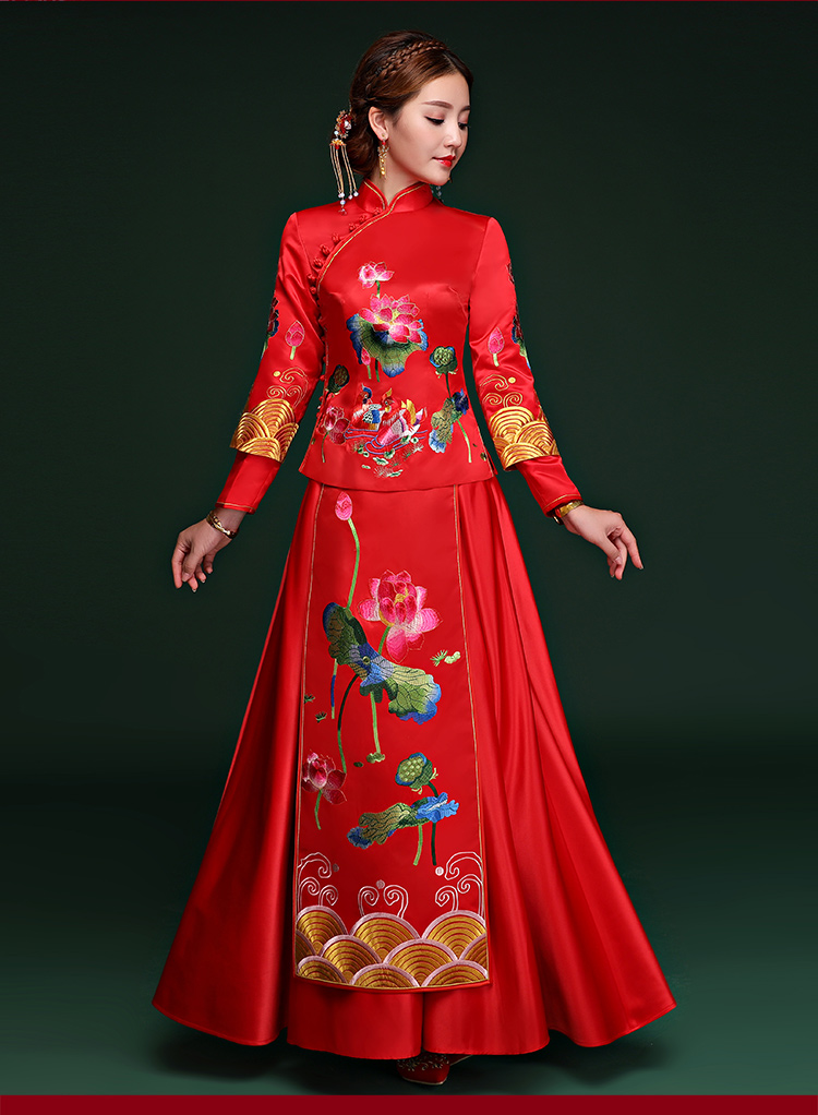 荷塘鴛鴦戲水中式禮服，家佳樂(lè)文學(xué)新娘結(jié)婚禮服
