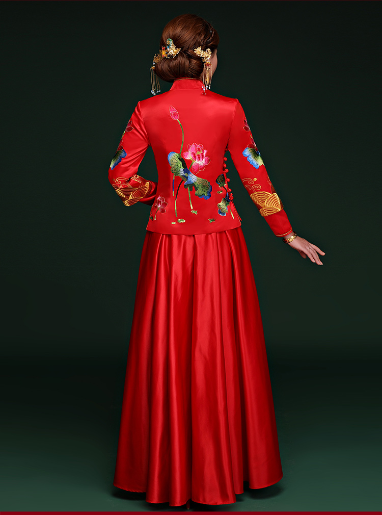 荷塘鴛鴦戲水中式禮服，家佳樂(lè)文學(xué)新娘結(jié)婚禮服