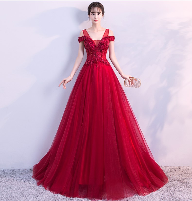 優(yōu)雅雙肩中式禮服,家佳樂文學立體繡花晚禮服