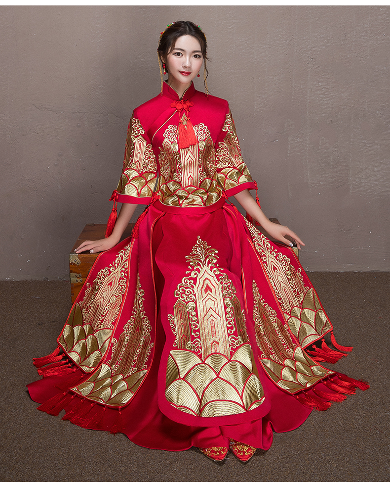 金絲刺繡中式禮服，唯美家佳樂文學(xué)新娘禮服