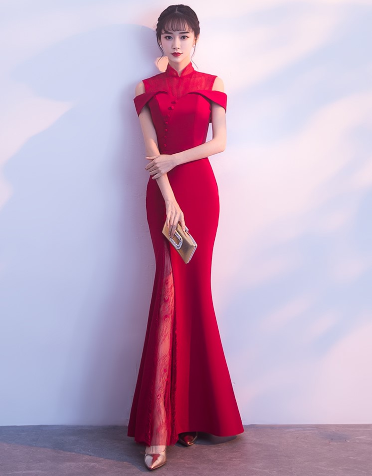 魚尾修身中式禮服，唯美家佳樂(lè)文學(xué)晚禮服