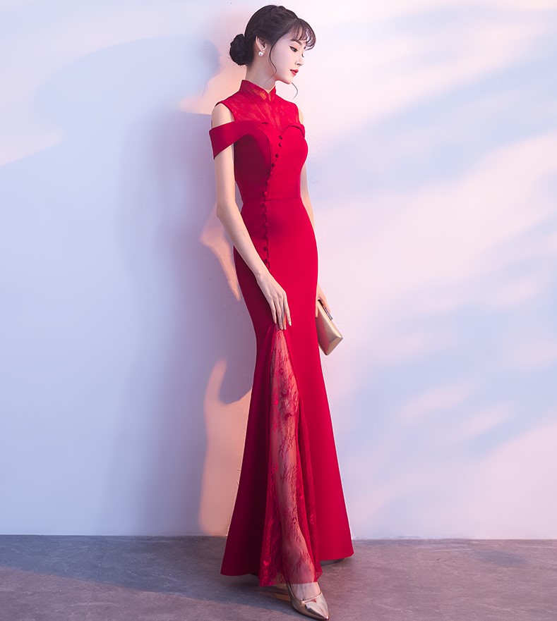 魚尾修身中式禮服，唯美家佳樂(lè)文學(xué)晚禮服