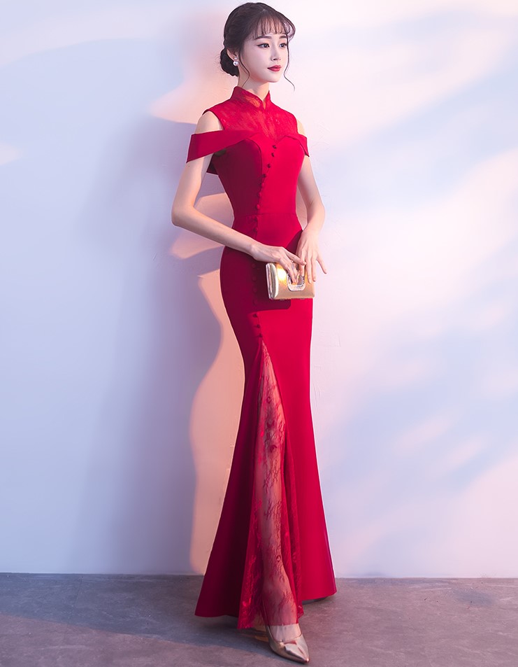 魚尾修身中式禮服，唯美家佳樂(lè)文學(xué)晚禮服