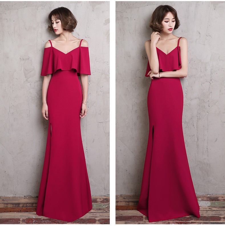 時(shí)尚大方吊帶中式禮服，優(yōu)雅家佳樂(lè)文學(xué)晚禮服