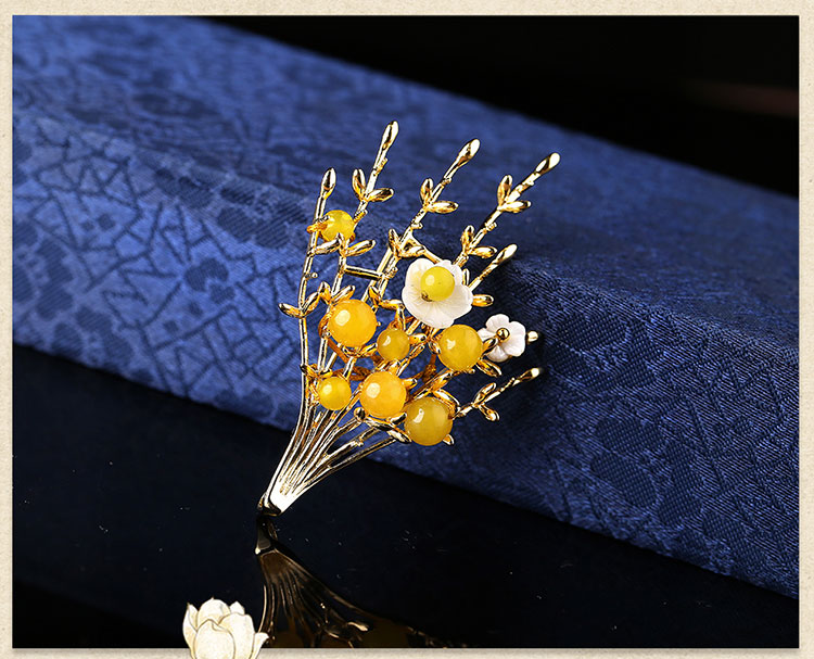 黃瑪瑙家佳樂文學氣質胸針，唯美清新復古胸花