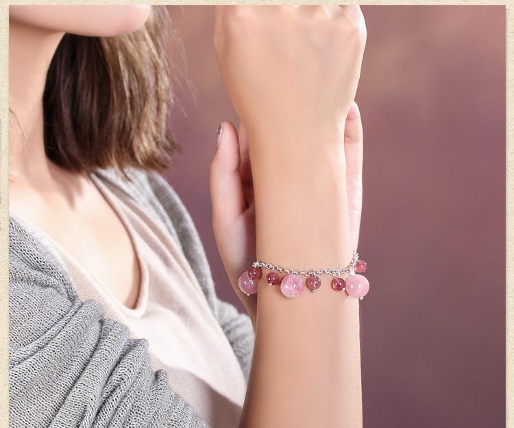 粉色草莓晶復古個性手鏈