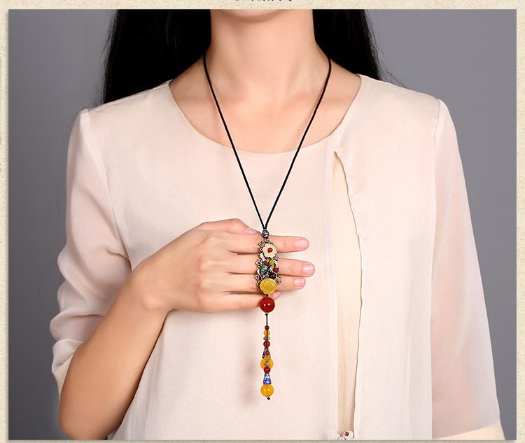 時尚大氣彩色吊墜民族風(fēng)毛衣鏈項鏈