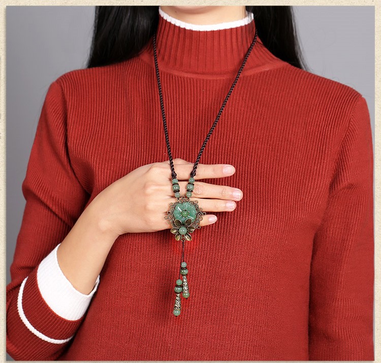 綠色復古東陵玉吊墜毛衣鏈項鏈