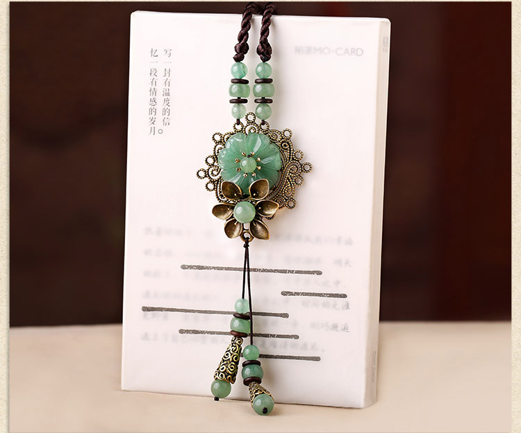 綠色復古東陵玉吊墜毛衣鏈項鏈