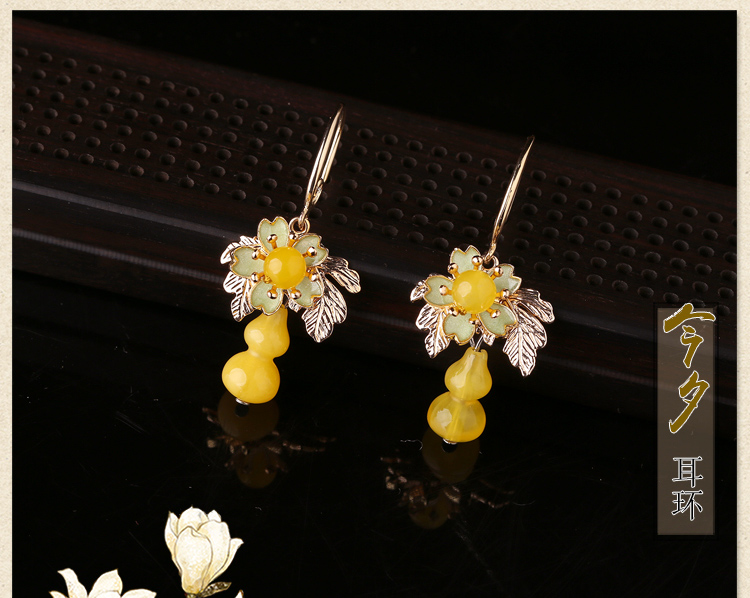 家佳樂文學(xué)黃色葫蘆耳墜耳環(huán),復(fù)古氣質(zhì)耳環(huán)