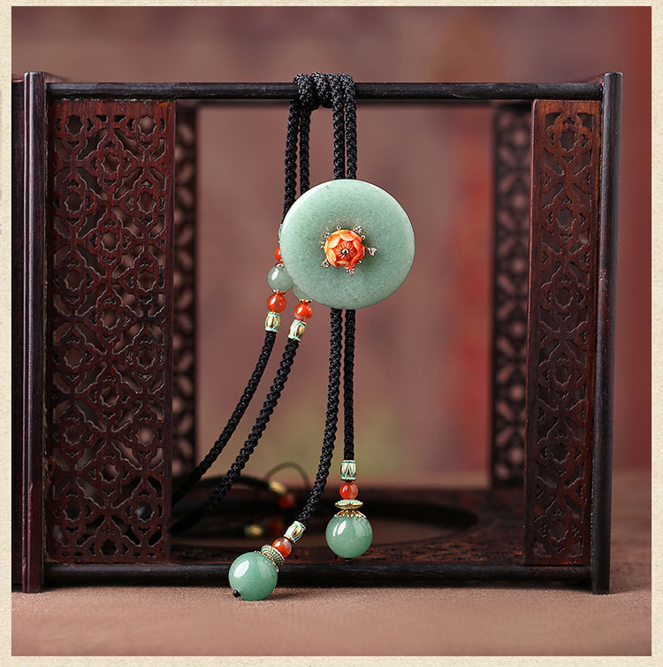 復(fù)古東陵玉平安扣吊墜綠色毛衣鏈項鏈