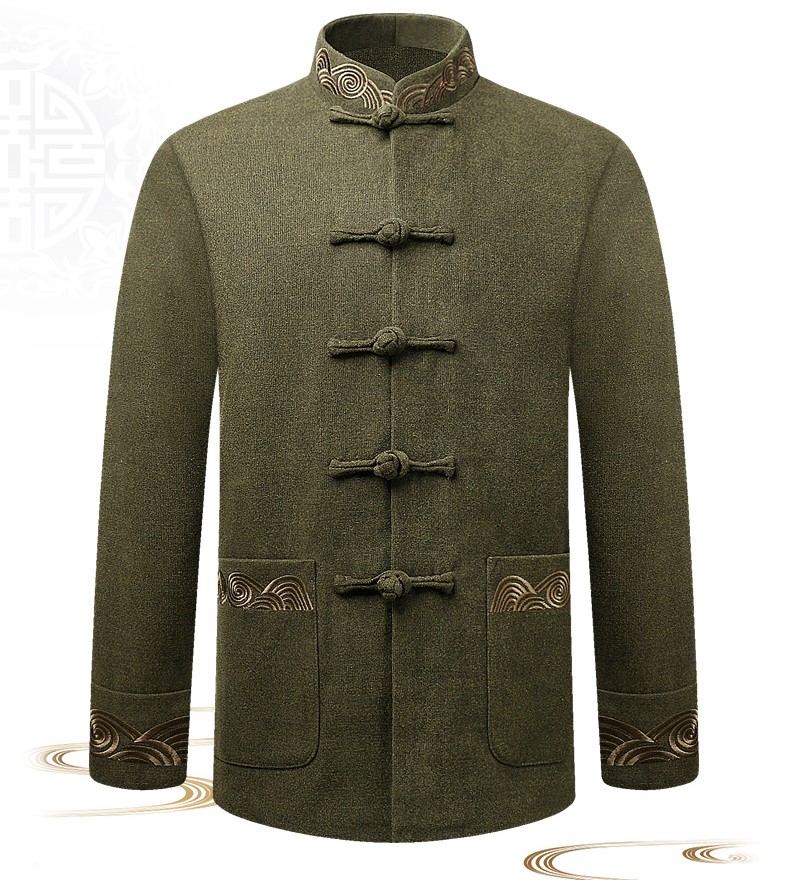墨綠色中式唐裝外套，復(fù)古風(fēng)民族刺繡男士唐裝