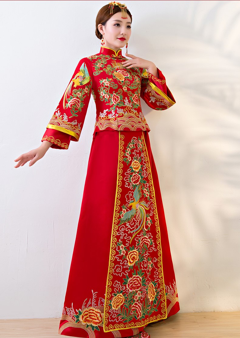 唯美家佳樂文學(xué)中式禮服，鳳牡丹刺繡新娘禮服