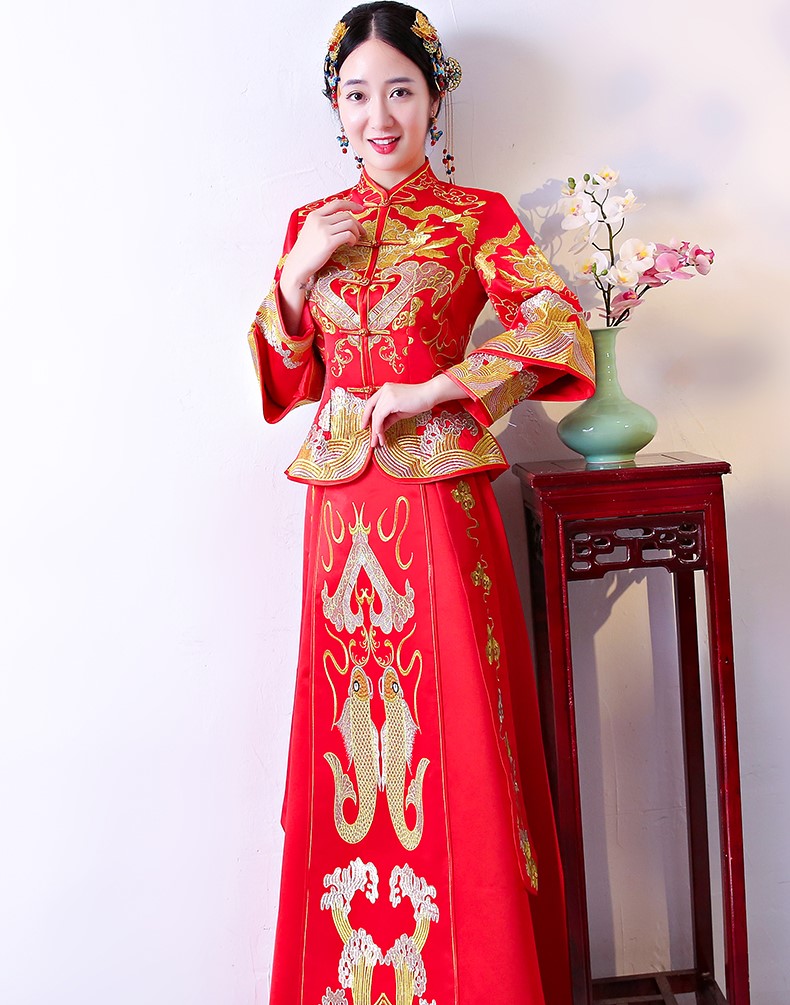 古典吉祥中式禮服，唯美鯉魚刺繡新娘禮服