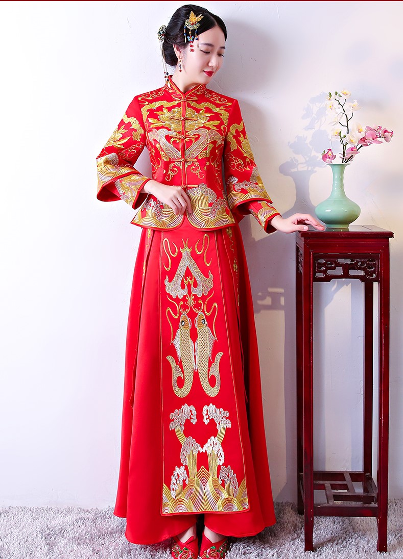 古典吉祥中式禮服，唯美鯉魚刺繡新娘禮服