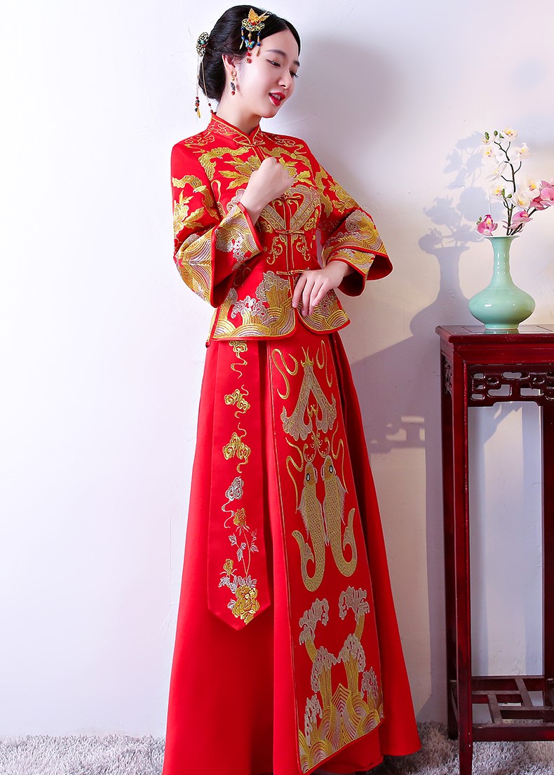 古典吉祥中式禮服，唯美鯉魚刺繡新娘禮服