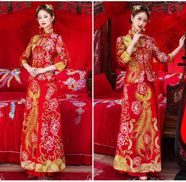 奢華刺繡中式禮服，唯美手工盤扣新娘禮服