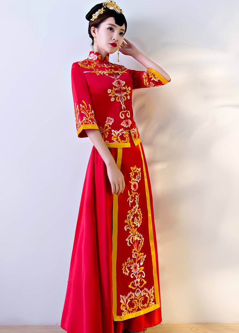 繁花似錦中式禮服，傳統(tǒng)復古風新娘禮服