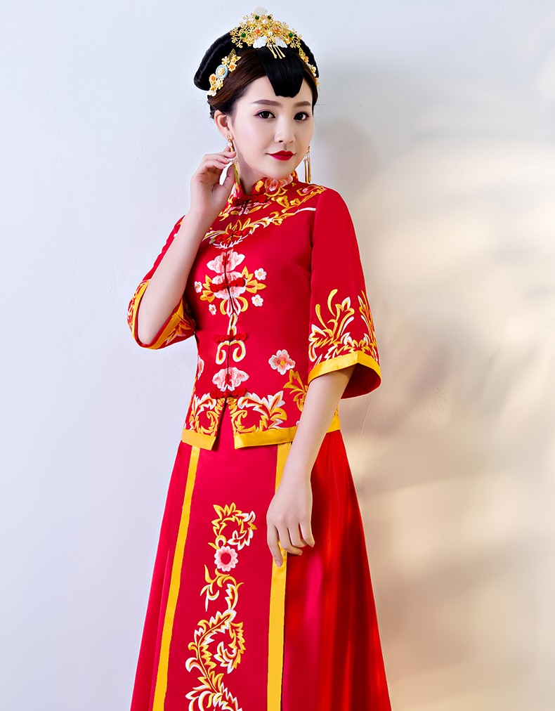 繁花似錦中式禮服，傳統(tǒng)復古風新娘禮服