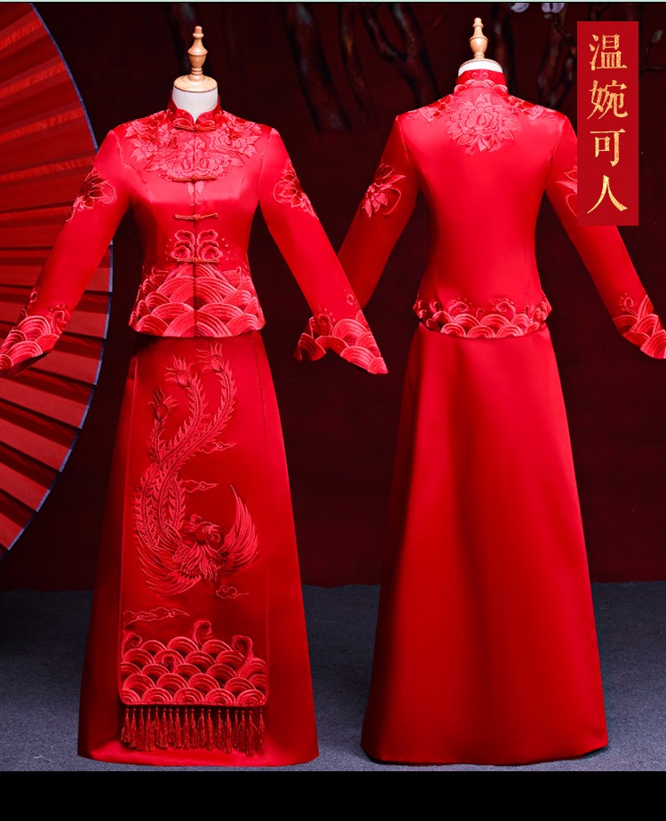 紅妝素雅中式禮服，同色系刺繡新娘禮服